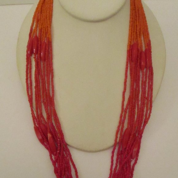 10 STRAND GLASS Necklace Orange Multi Strand Necklace Lucite & Glass Beads - Picture 2 of 12